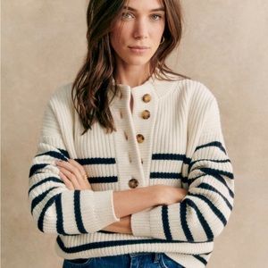 Sézane Lucas jumper in Ecru/Navy XXS